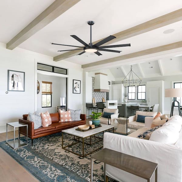 60 in. Indoor Integrated Dimmable LED Matte Black 8-Blades Ceiling Fan with Light and Remote Control