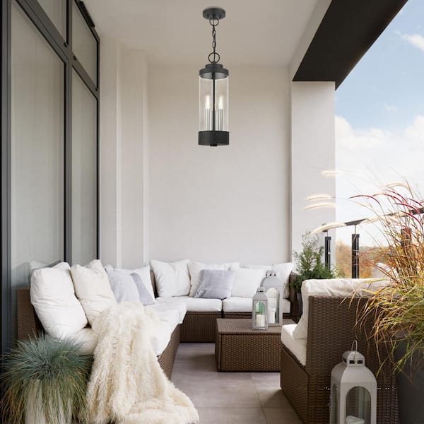 Hillcrest 3-Light Textured Black Outdoor Pendant