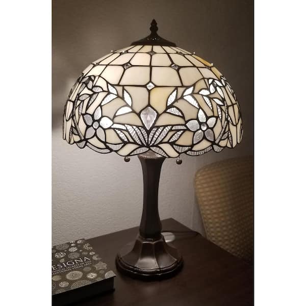 23 in. Tiffany Style Banker Jeweled White Table Lamp