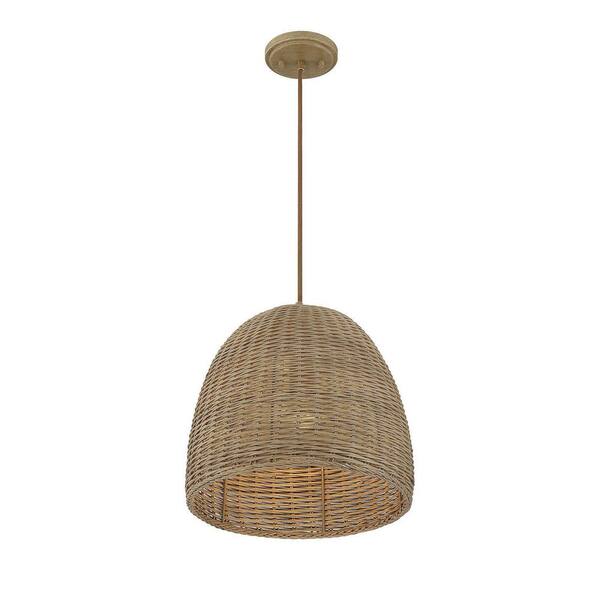 Meridian 14 in. W x 15 in. H 1-Light Natural Shaded Pendant Light