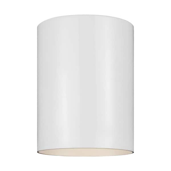 Outdoor Cylinders 6.625 in. White 1-Light Outdoor Ceiling Flushmount