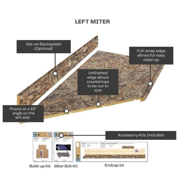 Wilsonart 8 ft. Left Miter Laminate Countertop Kit Included in Winter Carnival Granite with Full Wrap Ogee Edge