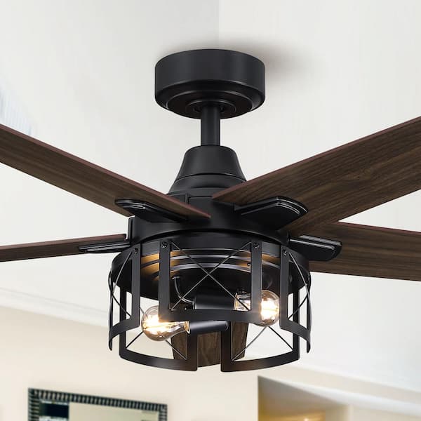 52 in. Industrial Reversible Blades Matte Black Ceiling Fan with Remote Control and Light Kit