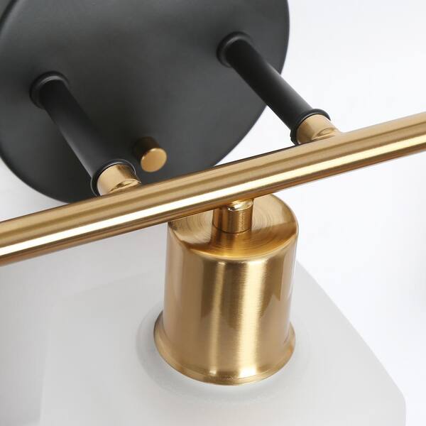 Modern Bathroom Vanity Light, 3-Light Black and Gold Powder Room Wall Sconces with Square Frosted Glass Shades