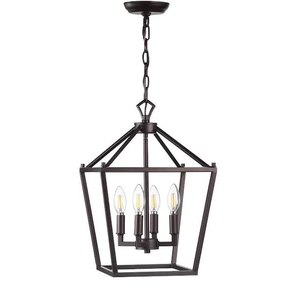 Pagoda 12 in. 4-Bulb Oil Rubbed Bronze Lantern Metal LED Pendant