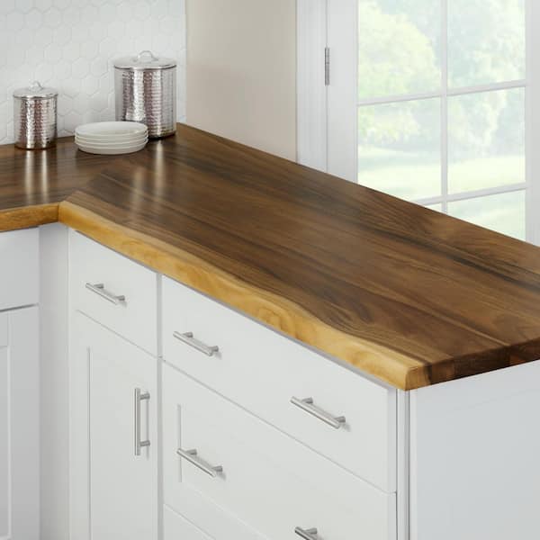6 ft. L x 25 in. D Finished Saman Solid Wood Butcher Block Countertop With Live Edge