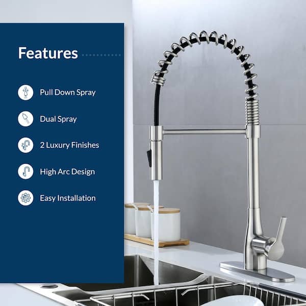 Classic Series Single-Handle Pull-Down Spring Neck Sprayer Kitchen Faucet in Brushed Nickel