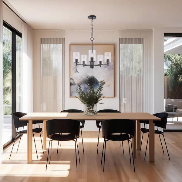 5-Light Black Chandelier Light Fixture with Clear Glass Shades