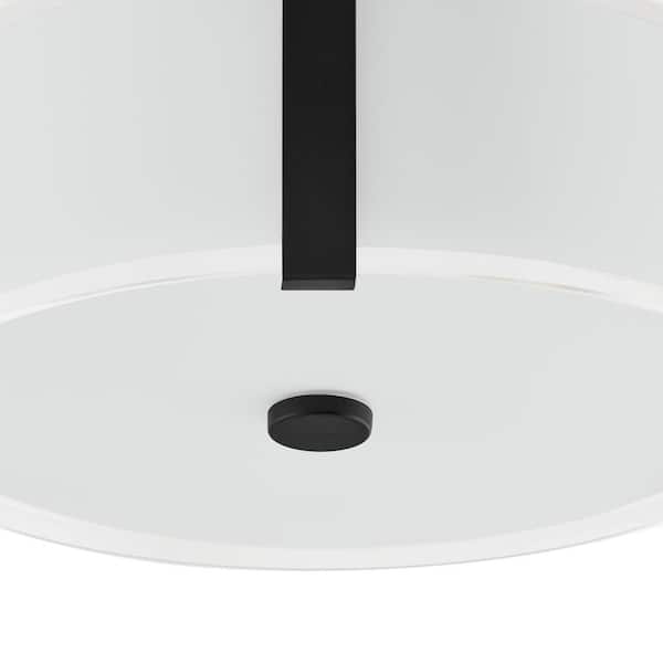 Bourland 14 in. 3-Light Black Semi-Flush Mount Ceiling Light Fixture with White and Clear Glass Double Shade