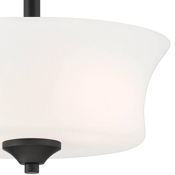 Bronson 12 in. 2-Light Matte Black Semi Flush Mount Light with Frosted Glass Shade