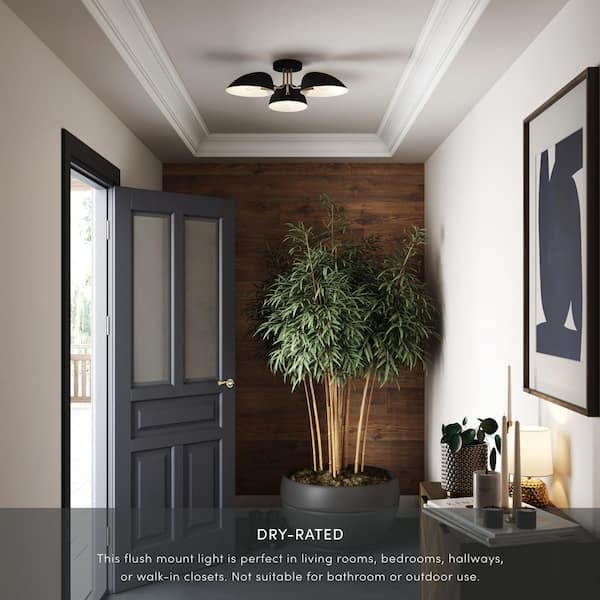 24 in. 3-Light Argo Ceiling Semi-Flush Mount Light Fixture, Retro Modern Light with Black Rounded Shades