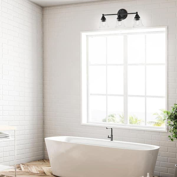 Marsden 23.5 in. 3-Light Matte Black Transitional Vanity with Clear Glass Shades