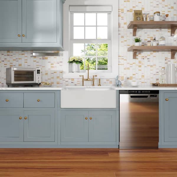 White Fireclay 30 in. Single Bowl Farmhouse Apron Kitchen Sink Workstation Kitchen Sink with Bottom Grid