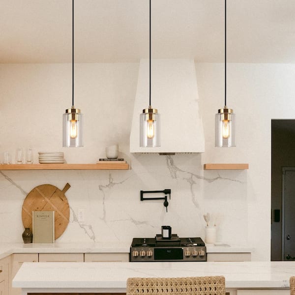 4.7 in. 1-Light Brass Gold Mini Pendant Light, Seeded Glass Pendant Hanging Light, Modern Black Light Fixture