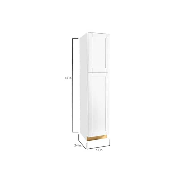 Shaker 18 in. W x 24 in. D x 84 in. H Assembled Pantry Kitchen Cabinet in Satin White