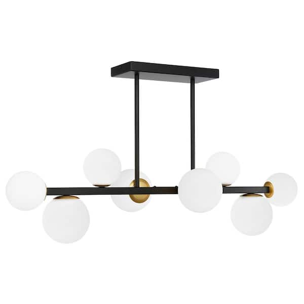 Trieste 8-Light Black Chandelier Island Light with Frosted Glass Shades