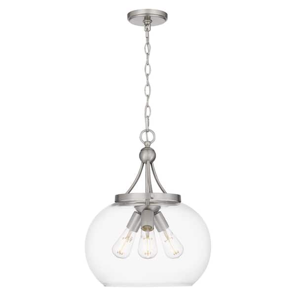 Gemini 3-Light Brushed Nickel Pendant with Clear Glass Shade