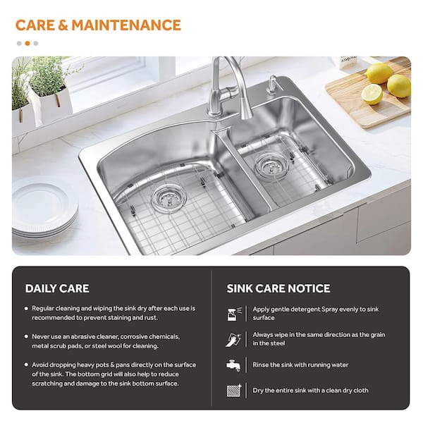 All in-One 33 in. Drop-in/Undermount Double Bowl 18 Gauge Stainless Steel Kitchen Sink with Pull-Down Faucet