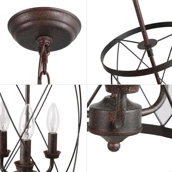 Farmhouse Chandelier Bronze Industrial 3-Light Drum Cage Candlestick Dining Room High Ceiling Pendant Chandelier