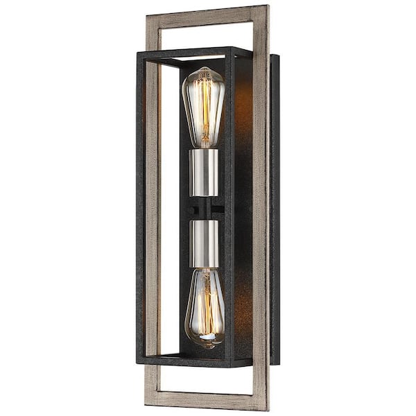 Sullivan 2-Light Black/Wood Tone Rustic Farmhouse Wall Sconce