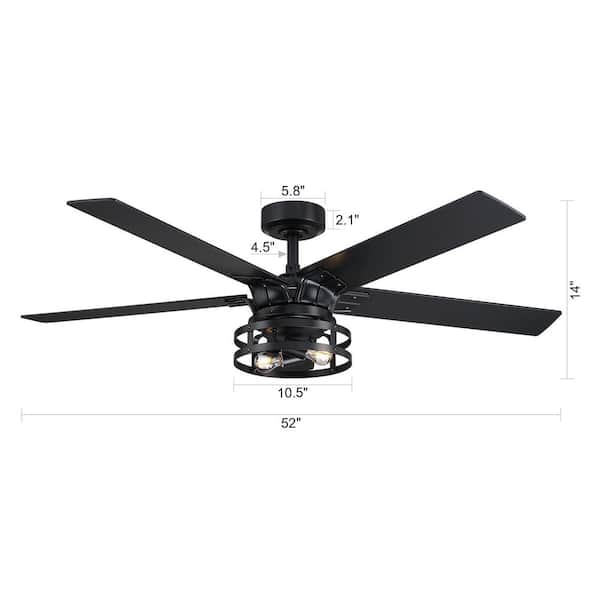 52 in. Industrial Downrod Mount Black Ceiling Fan with Remote Control and Light Kit