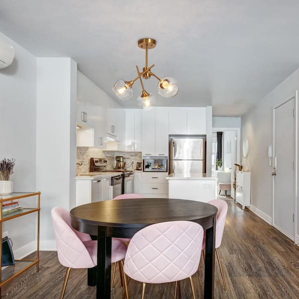 Modern Sputnik Ceiling Light 3-Light Electroplated Brass Semi-Flush Mount Light with Seeded Glass Shades