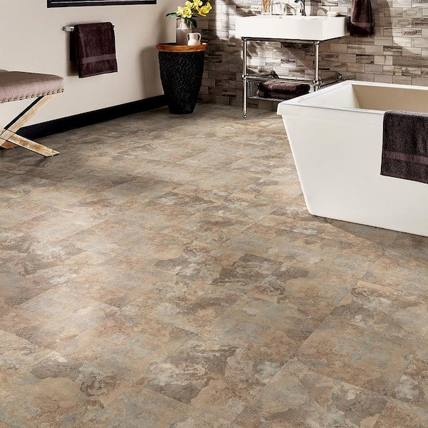 Beige Slate 3 MIL x 12 in. W x 12 in. L Peel and Stick Vinyl Tile Flooring (1 sqft/case)