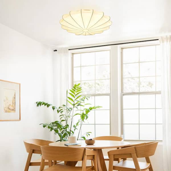 Kateo 24 in. 3-Light White Semi-Flush Mount Ceiling Light With Silk Shade