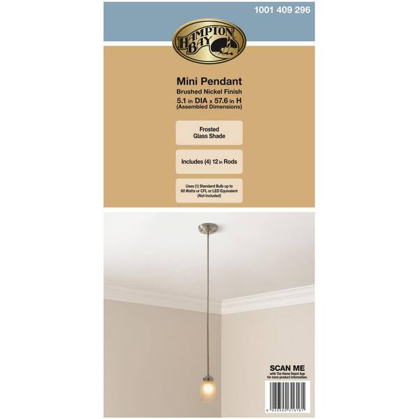 1-Light Brushed Nickel Mini Pendant with Frosted Glass Shade