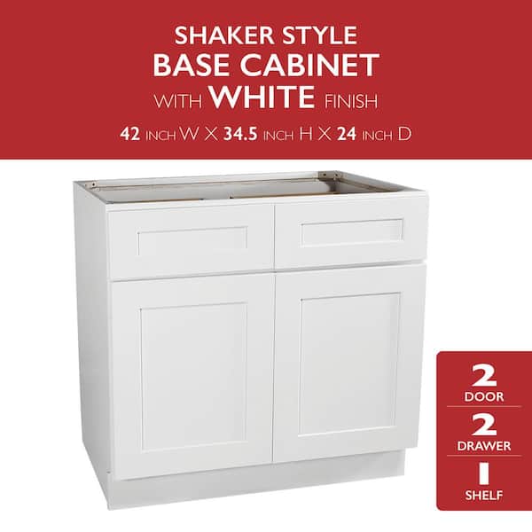 Brookings Plywood Ready to Assemble Shaker 42x34.5x24 in. 2-Door 2-Drawer Base Kitchen Cabinet in White