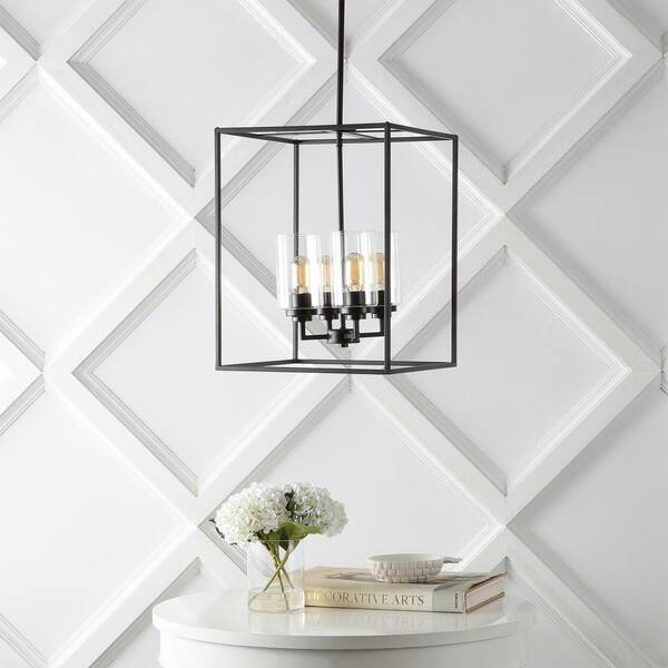 Everly 15.5 in. 4-Light Industrial Farmhouse Iron/Glass LED Pendant, Oil Rubbed Bronze