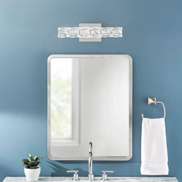 Keighley 24 in. Integrated LED Chrome Bathroom Vanity Light Fixture with Crystal Shade