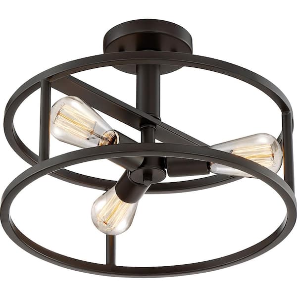 New Harbor 15 in. 3-Light Western Bronze Semi-Flush Mount