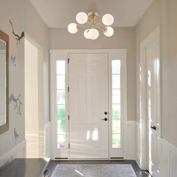 Olivier Parisian 24 in. 6-Light Globe Modern Industrial Iron Bistro LED Semi Flush Mount, Gold