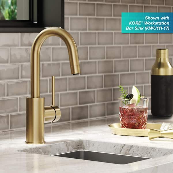 Oletto Single Handle Kitchen Bar Faucet in Spot Free Antique Champagne Bronze
