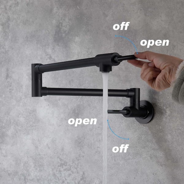 Farmhouse Double Handle Wall Mount Pot Filler with Solid Brass Instruction in Matte Black