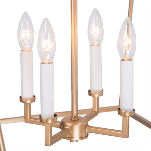 17.5 in. W Gold Chandelier Modern Candlestick Island 4-Light Lantern Cage Linear Geometric Pendant Chandelier