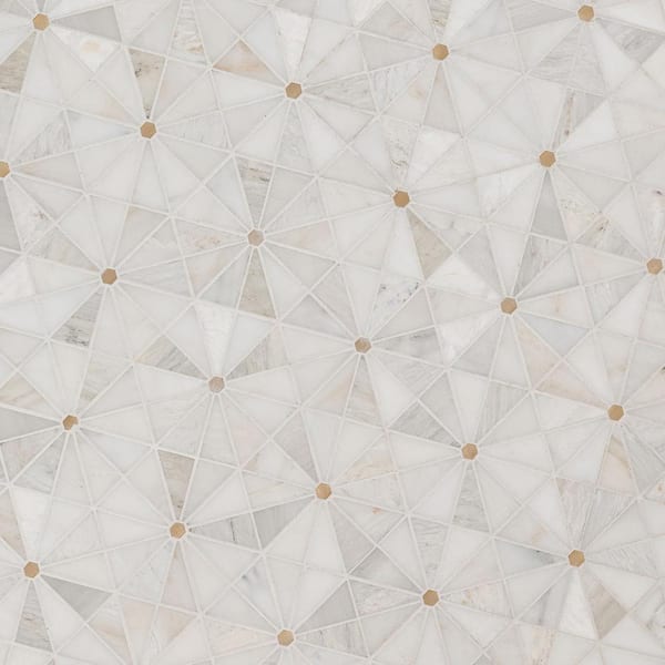 Elegante White Pinweheel 12 in. x 11 in. x 8mm Stone Metal Mesh-Mounted Mosaic Tile (1 sq. ft. / Each)