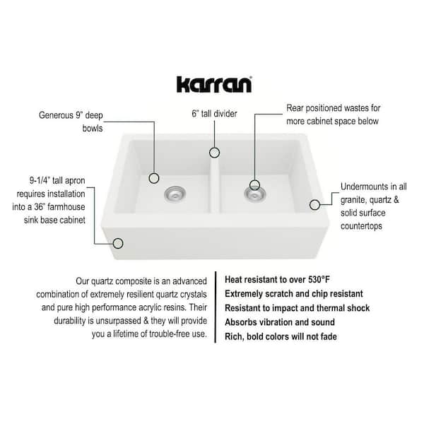 QA-750 Quartz/Granite 34 in. Double Bowl 50/50 Farmhouse/Apron Front Kitchen Sink in White with Grid and Strainer