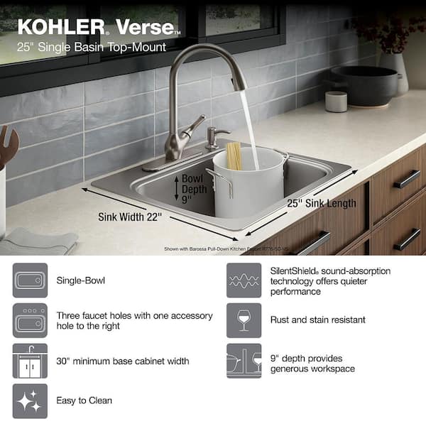 Verse Stainless Steel 25 in. Single Bowl Drop-In Kitchen Sink