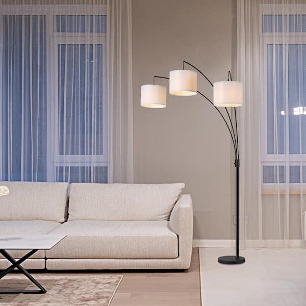 82 in. Black Indoor Floor Lamp with 3-Light Tree Arc Decor