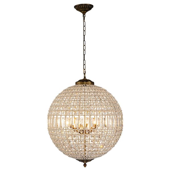 Allenglade 5-Light Unique Antique Gold Globe Chandelier with Crystal Accents
