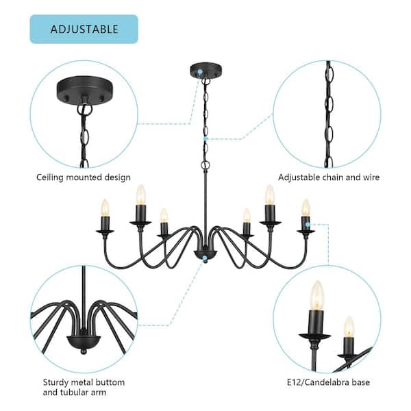 Boise 6-Light Black Candlestick Chandelier