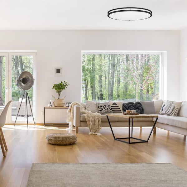 Owens 32.25 in. x 18 in. Integrated LED Flush Mount Ceiling Light in Matte Black