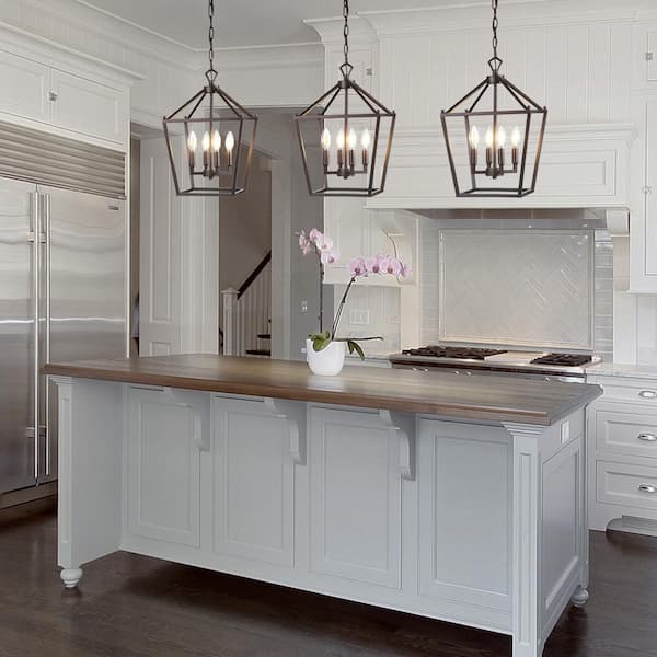 Pagoda 12 in. 4-Bulb Oil Rubbed Bronze Lantern Metal LED Pendant