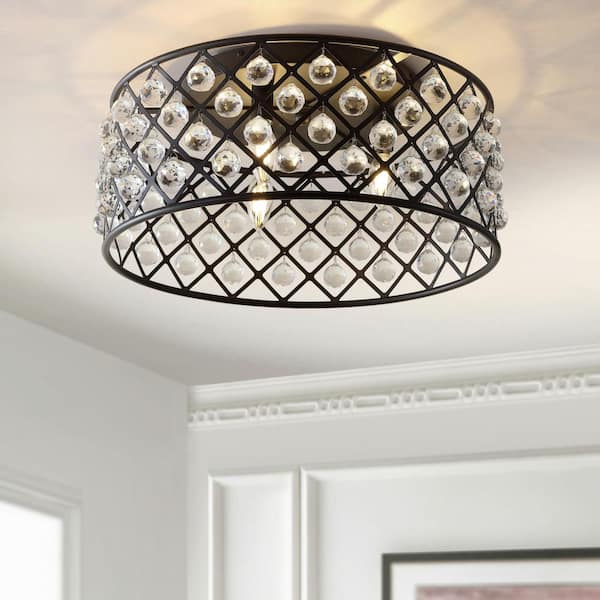 Gabrielle 19 in. Oil Rubbed Bronze/Clear Metal/Crystal LED Flush Mount Ceiling Light