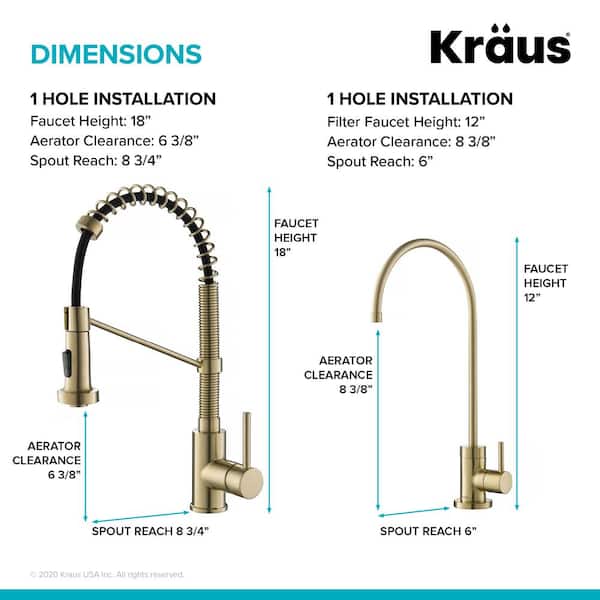 Bolden Single Handle Pull-Down Kitchen Faucet and Purita Beverage Faucet in Brushed Gold