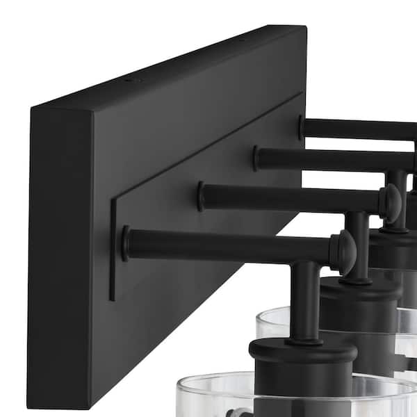 Regan 29.25 in. 4-Light Matte Black Bathroom Vanity Light with Clear Glass Shades