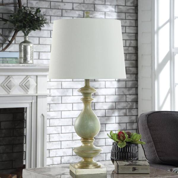 Rivers 30.5 in. Silver Gourd Task and Reading Table Lamp for Living Room with White Linen Shade