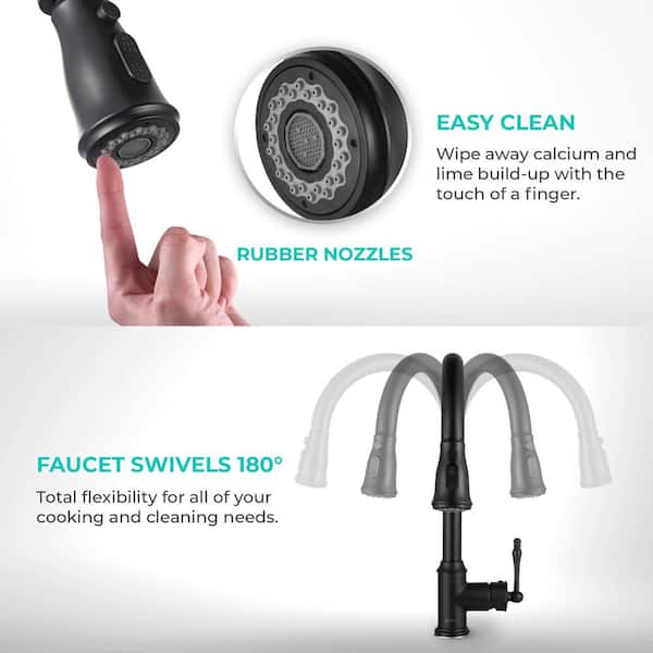 Easy-Install Single-Handle Pull-Down Sprayer Kitchen Faucet with Flexible Hose in Matte Black